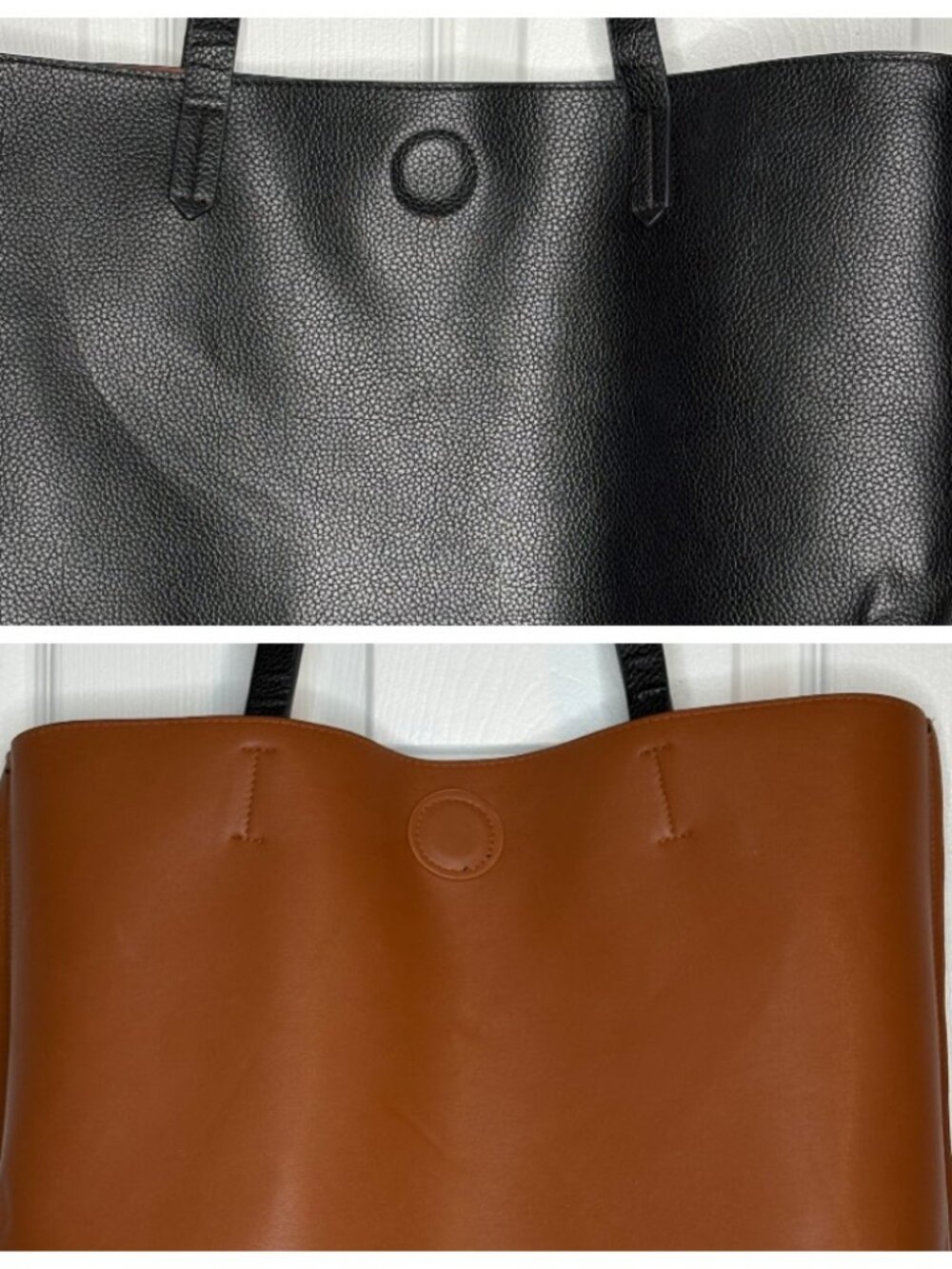 New York & Company Reversible Faux Leather Tote Bag Black / Cognac 18x14"